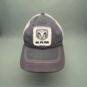 Dodge Ram Logo Trucker Snapback Cap Hat Gray White Adjustable Curved Mesh